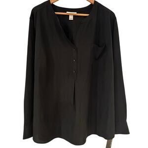 Pure Energy Black Core Career Blouse 3X Plus Size Long Sleeve Relaxed Fit Work